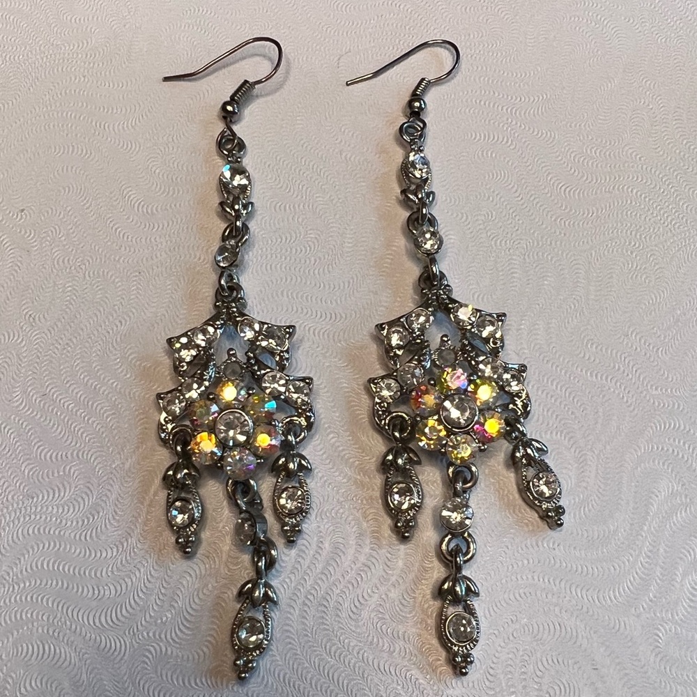 Crystal with multicolour crystal flower drop earrings